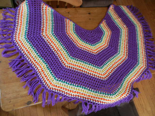 紫レインボー　手編みストール